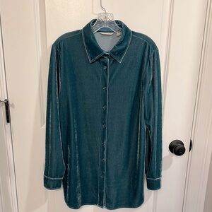 Soft Surroundings Teal Velvet Button-Up Tunic